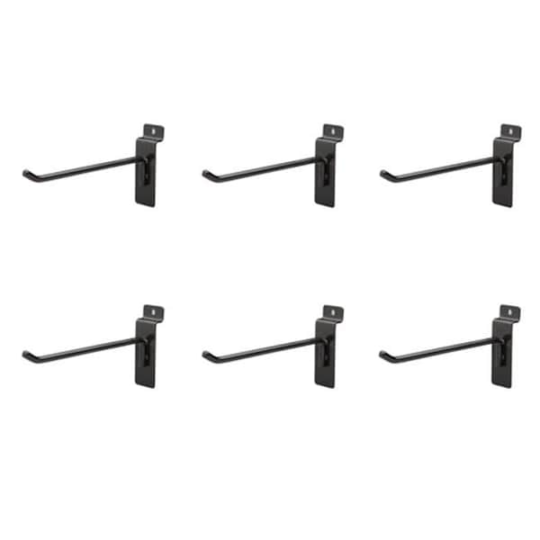 Jifram Extrusions 01100690 Easy Living Easy Wall Bag of Six 6 in. 45 Degree Black Metal Slatwall Hooks with Stabalizer & Double Hook Clips 1100690 - main